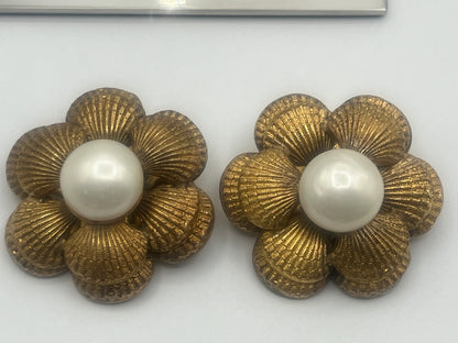 Vintage Chanel Faux Baroque pearl clip on earrings 60's Made in France Gold Plated