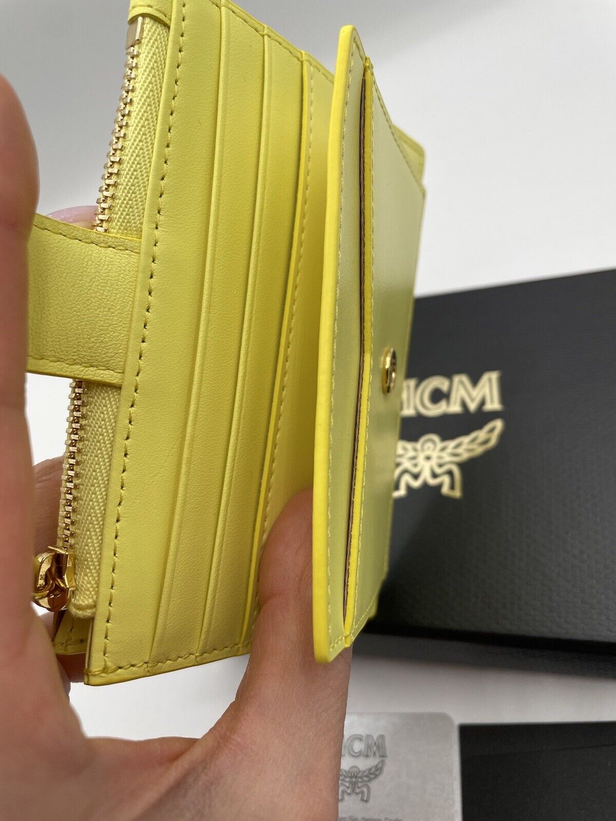 NWT MCM Patricia Zip Card Case, Wallet Yellow With Gold logo MSRP $335