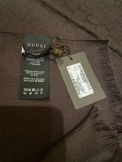 HOT! NWT Gucci Guccissima GG Scarf Shawl 70x200cm 70% Wool 30% Silk In Brown