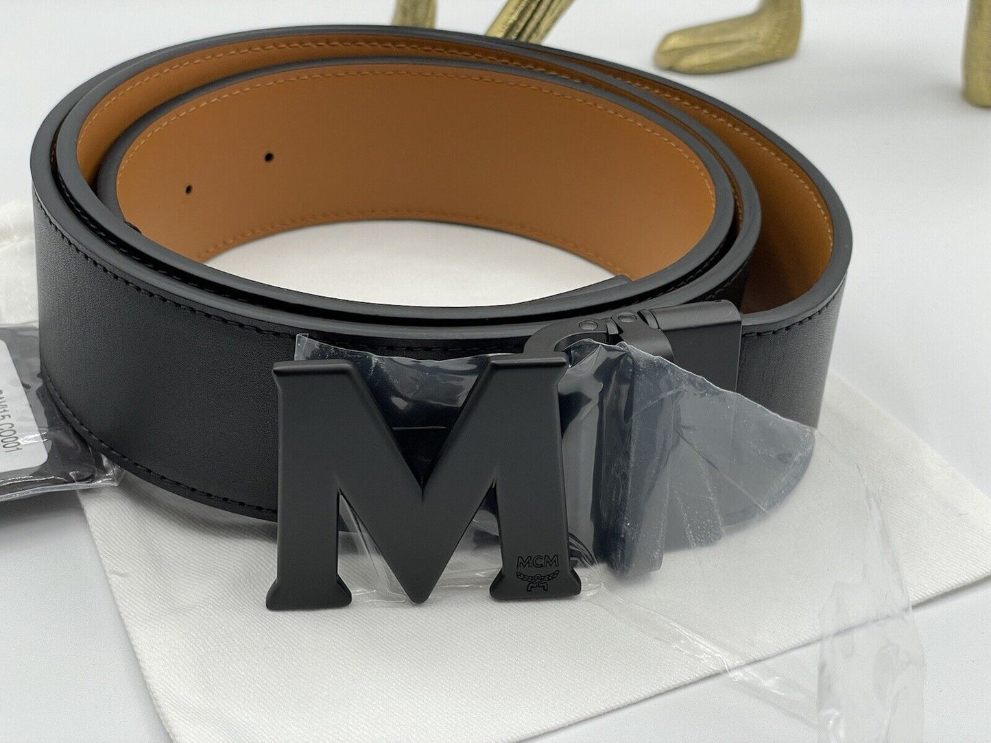 HOT! NWT AUTHENTIC MCM Matte Black MENS Women's BELT WITH A Dust BAG One Size