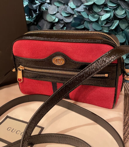 Stylish!* NIB Authentic Gucci Ophidia Mini Leather Cross Body Bag In Red 517350