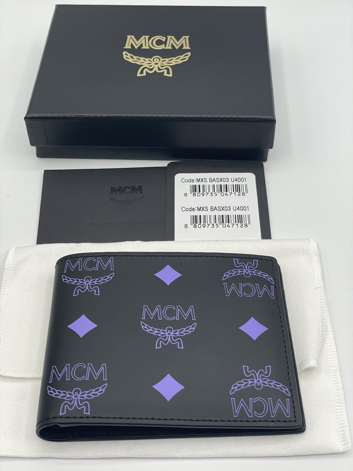 NEW MCM Men's Black Purple Leather Bifold Wallet FREE Shipping