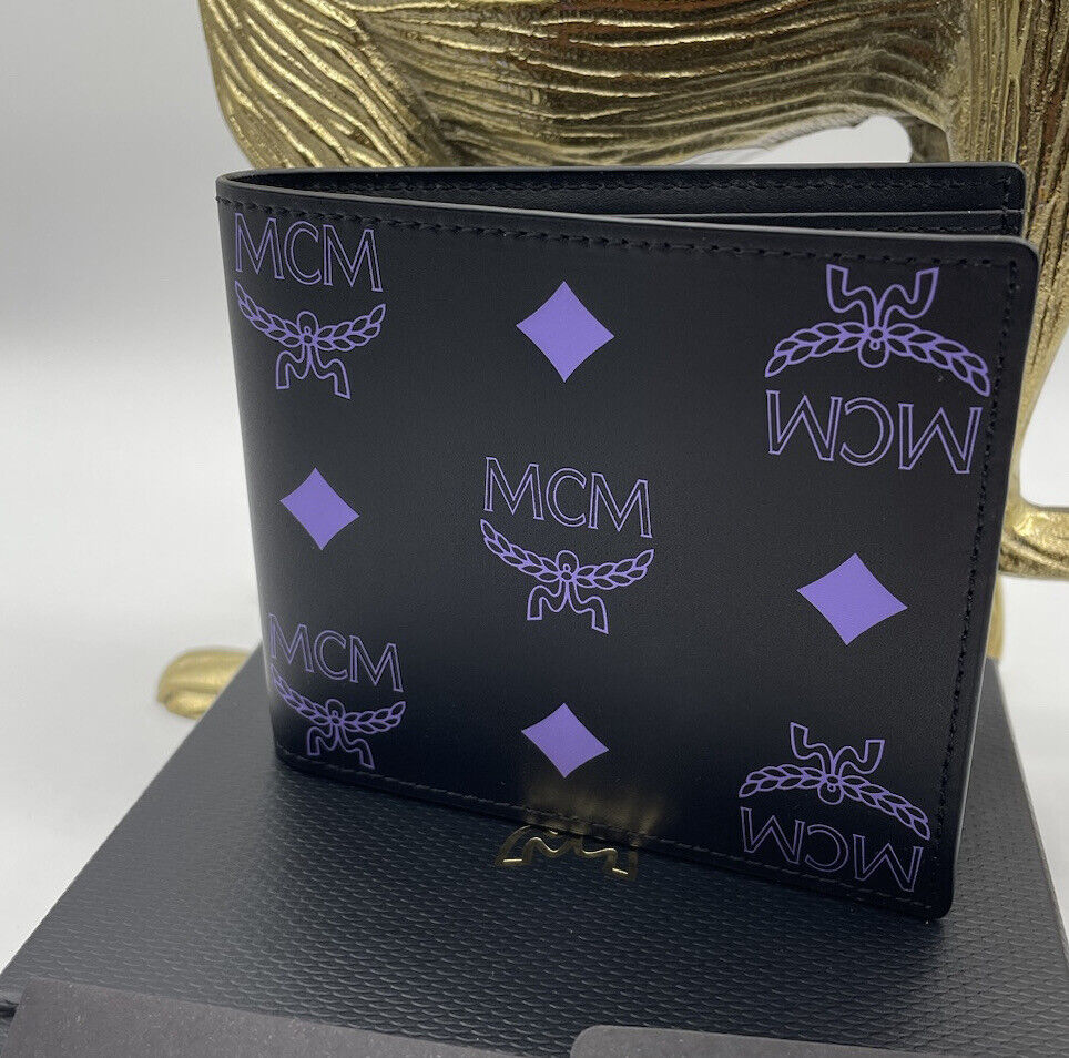 NEW MCM Men's Black Purple Leather Bifold Wallet FREE Shipping