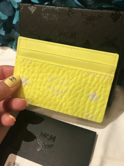 HOT! MCM Women’s Visetos wallet new Credit Card Case, Holder, Wallet Neon Yellow