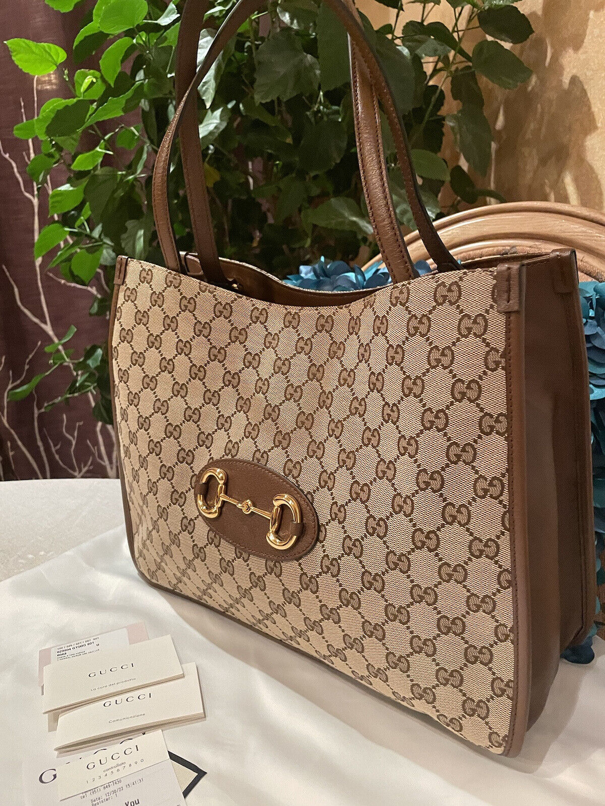Classy!* Gucci Horsebit 1955 GG Supreme Canvas & Leather Tote, Shoulder Bag 623694