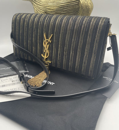 Stunning!* YSL Saint Laurent Kate 99 Gold Tassel Bag Shoulder Bag Black&Gold NWT