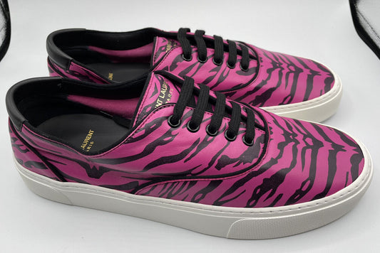 NIB Saint Laurent Venice Pink Zebra Leather Low Top Sneakers Sz 43.5/ 10.5 $525