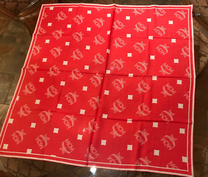 MCM Red White Cotton Silk Square Visetos Print Scarf - Myluxurytrunk