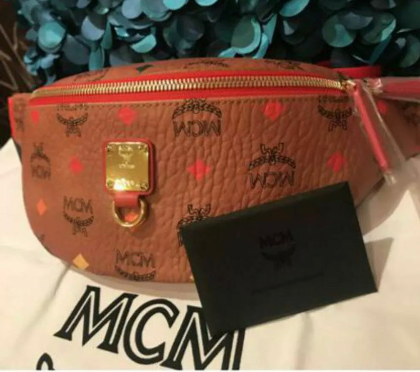 Authentic MCM Belt Bag Clutch Pouch Spectrum Diamond Cognac Limited Edition+bag - Myluxurytrunk