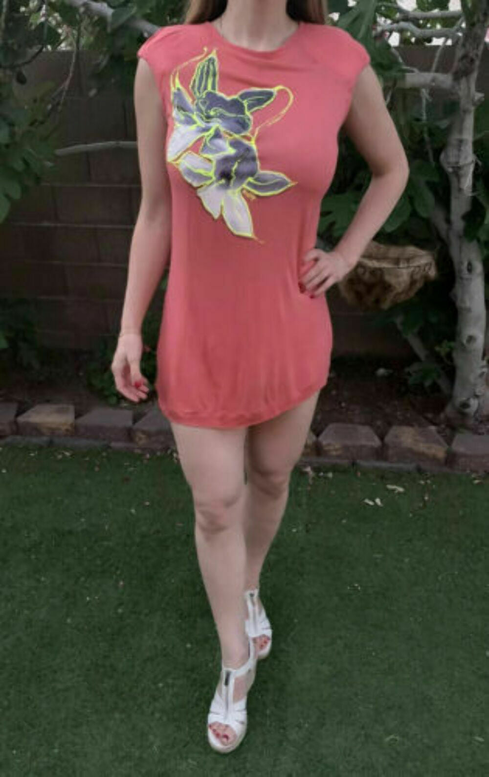 Miss Sixty Peach Stretchy Blouse Shirt Tunic Top Dress Sz M,L - Myluxurytrunk