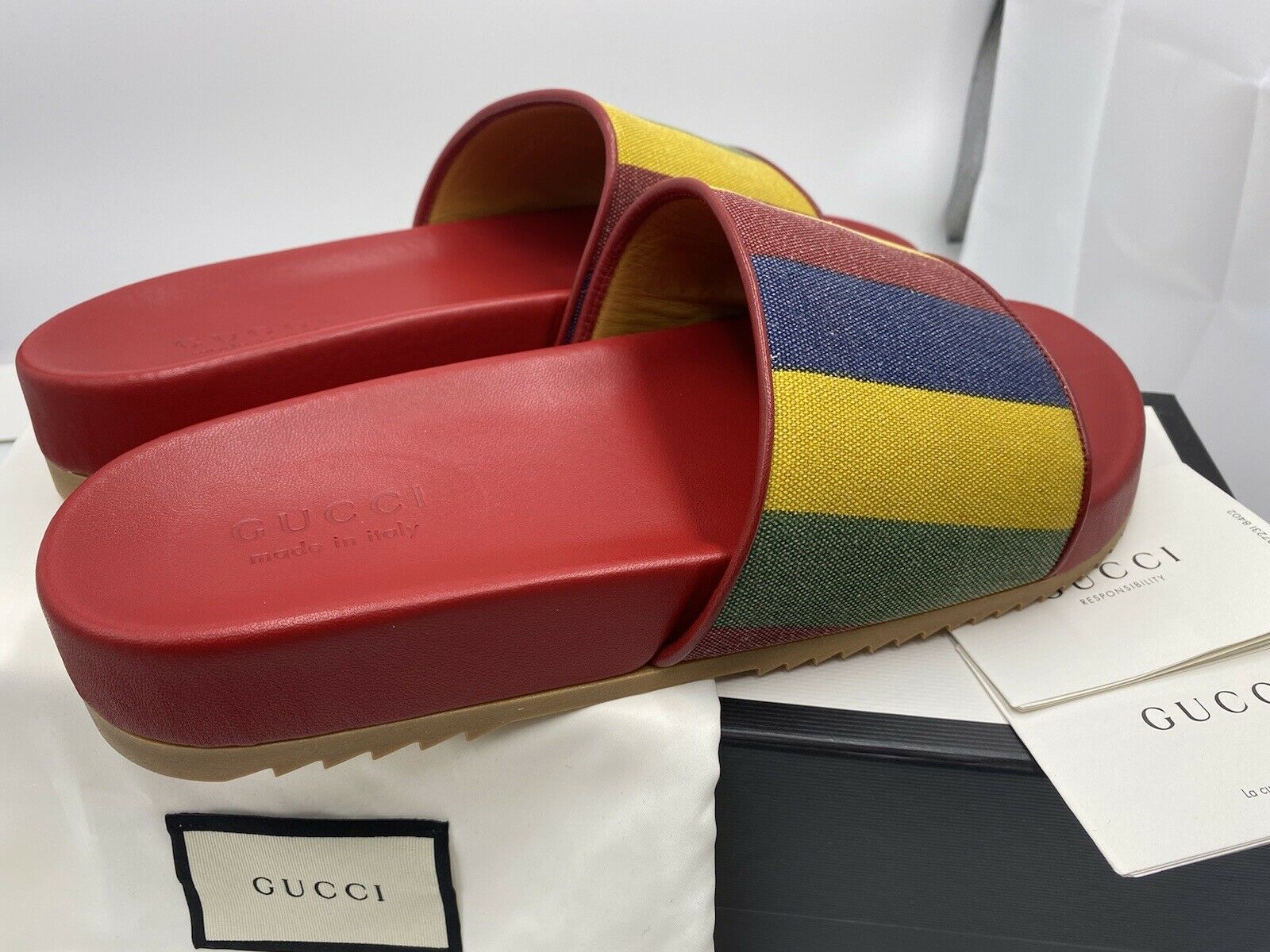 Gucci GG Men's Red Leather Slides Sandals - Myluxurytrunk