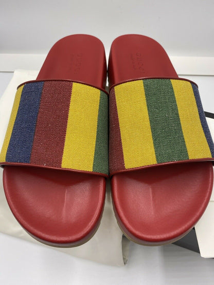 Gucci GG Men's Red Leather Slides Sandals - Myluxurytrunk